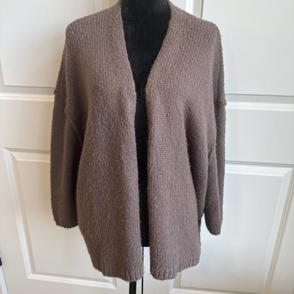 Hem & Thread 20% Wool Deep Lavender and Amber Open Front Knit Cardigan - Picture 5 of 5